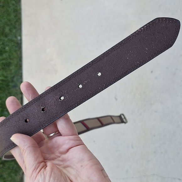 Vtg Tommy Hilfiger leather canvas ribbon stripe belt 38 - Picture 7 of 11